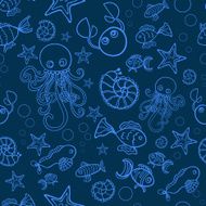 marine doodle seamless pattern