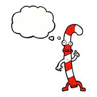 cartoon dancing christmas candy cane with thought bubble N20