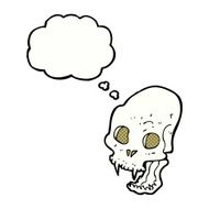 cartoon spooky vampire skull with thought bubble N10