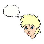cartoon curious girl with thought bubble N9