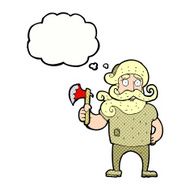 cartoon lumberjack with axe thought bubble N10