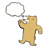 cartoon waving bear with thought bubble N6