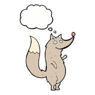 cartoon waving wolf with thought bubble N16