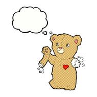 cartoon teddy bear with torn arm thought bubble N2