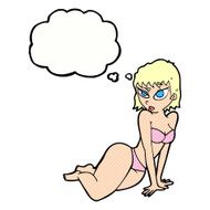 cartoon sexy woman in underwear with thought bubble N19