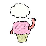 cartoon worm in cupcake with thought bubble N10