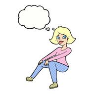 cartoon happywoman sitting with thought bubble N2