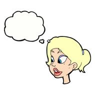 cartoon friendly woman with thought bubble N66