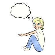 cartoon pretty girl sitting with thought bubble N10
