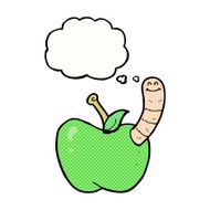 cartoon apple with worm thought bubble N41