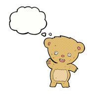cartoon waving teddy bear with thought bubble N28