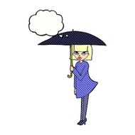cartoon woman with umbrella thought bubble N10