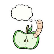 cartoon apple with worm thought bubble N42