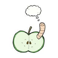 cartoon apple with worm thought bubble N43