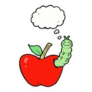 cartoon apple with bug thought bubble N25