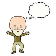 cartoon panicking old man with thought bubble N10