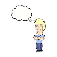 cartoon man with folded arms grinning thought bubble N10