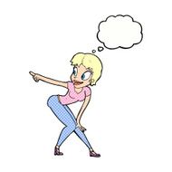 cartoon pretty woman pointing with thought bubble N39