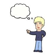 cartoon pointing man with thought bubble N85