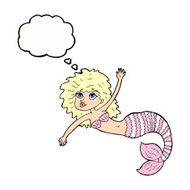 cartoon pretty mermaid waving with thought bubble N8