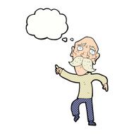 cartoon sad old man pointing with thought bubble N10