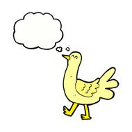 cartoon walking bird with thought bubble N20