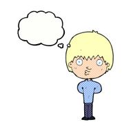 cartoon whistling boy with thought bubble N10