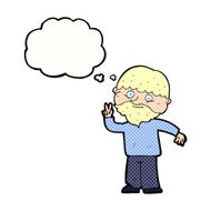 cartoon man giving peace sign with thought bubble N53
