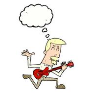 cartoon man playing electric guitar with thought bubble N20
