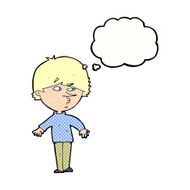 cartoon suspicious man looking over shoulder with thought bubble N10