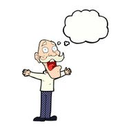 cartoon stressed old man with thought bubble N18