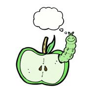 cartoon apple with bug thought bubble N27