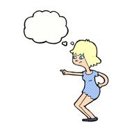 cartoon girl pointing with thought bubble N28