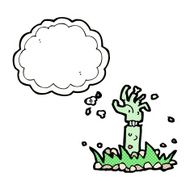 cartoon zombie arm with thought bubble N2