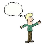 cartoon man reaching with thought bubble N10