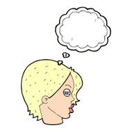 cartoon female face with narrowed eyes thought bubble N9