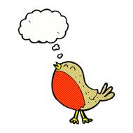cartoon christmas robin with thought bubble N8