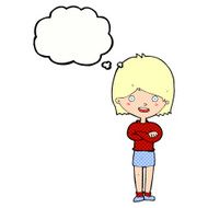 cartoon happy woman with thought bubble N251