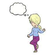 cartoon girl dancing with thought bubble N10