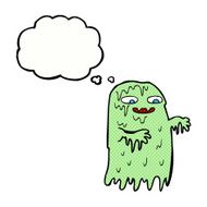 cartoon gross slime ghost with thought bubble N4