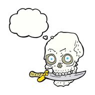 cartoon pirate skull with knife in teeth thought bubble N10