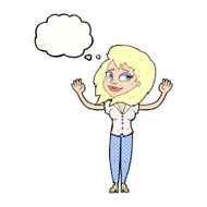 cartoon woman giving up with thought bubble N10