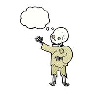 cartoon skeleton waving with thought bubble N10