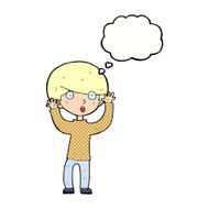 cartoon startled boy with thought bubble N29