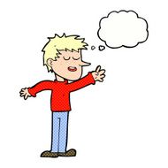 cartoon happy man reaching with thought bubble N10