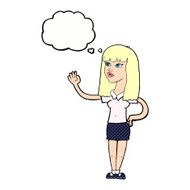 cartoon pretty woman waving with thought bubble N86