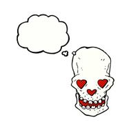 cartoon skull with love heart eyes thought bubble N6
