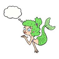 cartoon pretty mermaid with thought bubble N37
