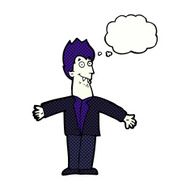 cartoon vampire man with thought bubble N117