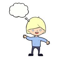 cartoon waving boy with thought bubble N19